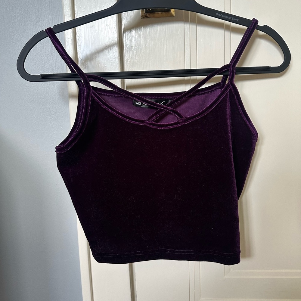 Allegra K Deep Purple Velvet Crop Top